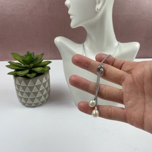 Dyadema Italy Silver Pearl Drop Dangle Chain Necklace Beautiful